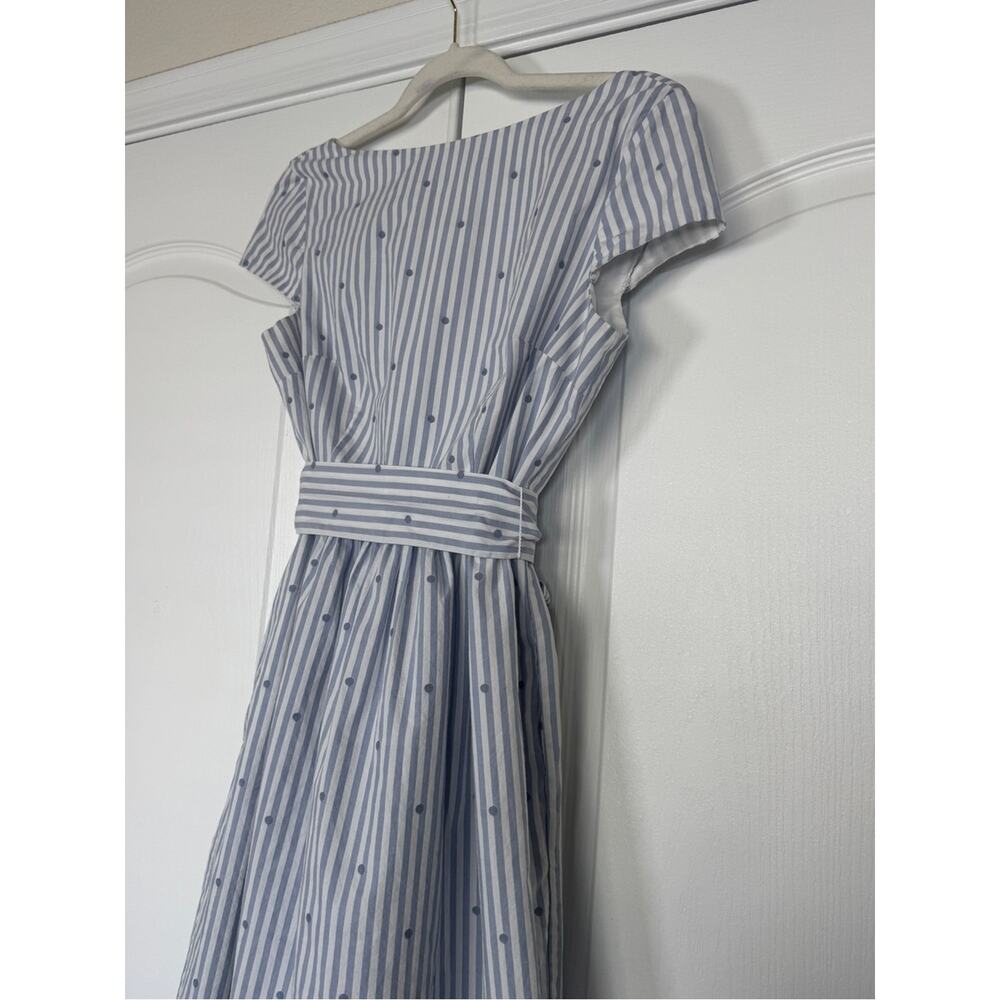 1901 Nordstrom Blue White Stripe Dot Cotton Midi Dress 6P Petite - Picture 6 of 12